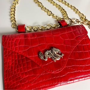 PLT Red Snakeskin Belt Bag